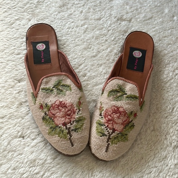 Moroccan Style Mules, with Needle point Rose design - Picture 2 of 5